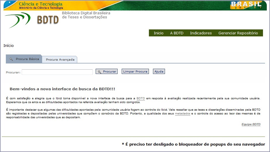 Imagem do site da BDTD IBICT